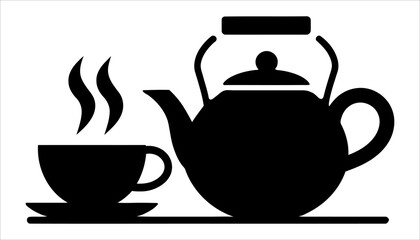 Tea Cup and Teapot Icon on White Background