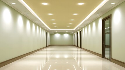 Obraz premium Modern Office Hallway Interior Design with Recessed Lighting