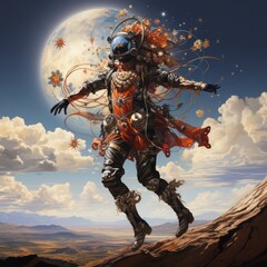 Cosmic Dancer in Space with Floral Spacesuit By Generated AI