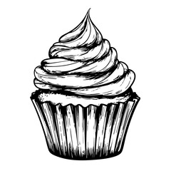 Hand-Drawn Cupcake Icon – Dessert Sketch Illustration
