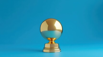Golden Egg Shaped Trophy on Blue Background