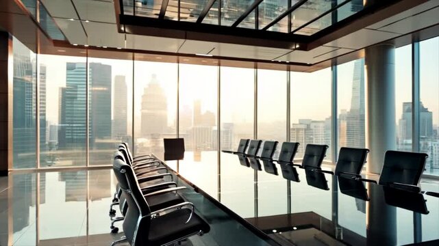 Bright business empty meeting room in a skyscraper