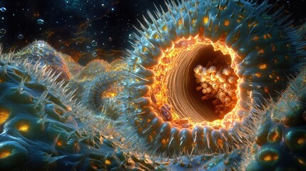 Exploring Cellular Dynamics Microscopic World Digital Art Scientific Visualization Close-Up Biology Concept