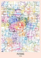 Fototapeta premium Puyang China City Map, district banner, business modern landmark, neighborhood paint travel, hometown downtown design, destination landmark
