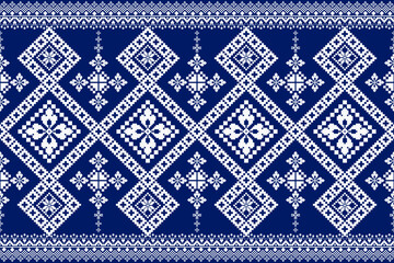 Fototapeta premium Geometric Pattern Traditional Tribal Style, Pixel ethnic Pattern. Cross stitch embroidery pattern. Vector design For Clothes ,Dress, Carpet, Curtain, Sarong, Sari, Scarves, Batik