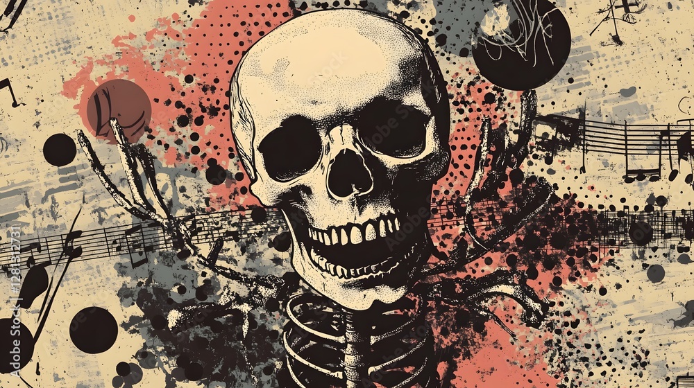 Poster Grungy Skull Skeleton Art Collage Surreal Abstract Dark Gothic Design