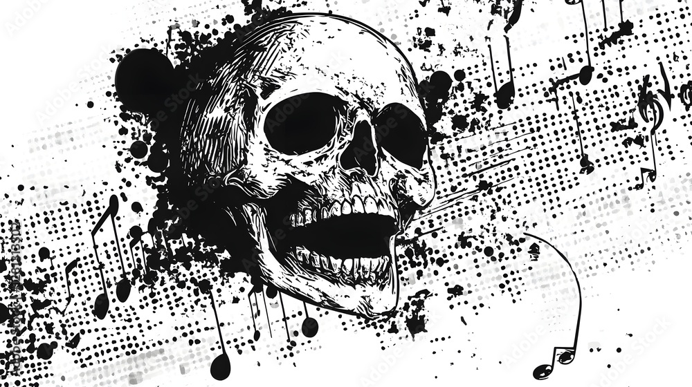 Aufkleber grungy skull with abstract ink splatter and textured background