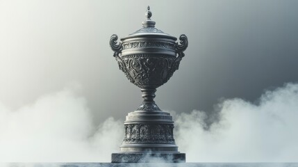 Naklejka premium Ornate Black Trophy in Misty Setting