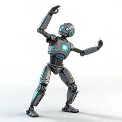 Cartoon robot with blue eyes on a clean white background, showcasing a friendly and playful design.