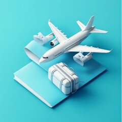 Travel Essentials With Suitcases and an Airplane in the Sky Representing a Journey to a Destination During Bright Daytime