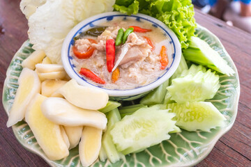 Soya Bean with Pork and Minced Shrimp, Coconut Milk and Vegetables, Tao Jiaw Lone, Thai food