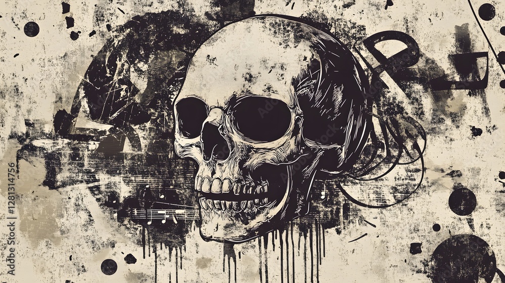 Poster grungy skull with eerie abstract splatter background
