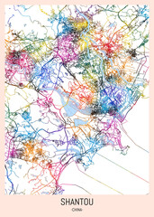 Obraz premium Shantou China City Map, district banner, business modern landmark, neighborhood paint travel, hometown downtown design, destination landmark