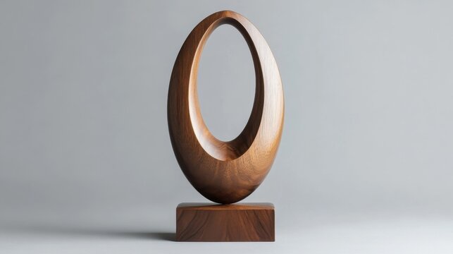 Elegant Wooden Sculpture With Oval Loop Design - Powered by Adobe