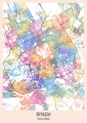 Riyadh Saudi Arabia City Map, district banner, business modern landmark, neighborhood paint travel, hometown downtown design, destination landmark