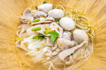 Bowl of Thai noodles with meat and herbs isolated transparent background