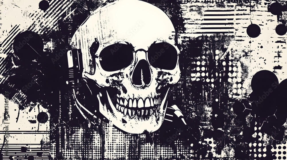 Poster grungy skull with metallic and dystopian vibes