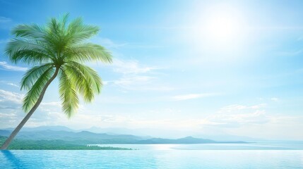 Fototapeta premium Serene oasis, a palm tree stands majestically in the center of tranquil pool tropical