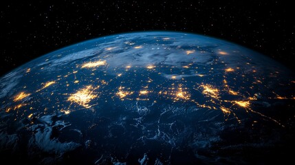 Obraz premium Night Earth, city lights illuminate the planet from space.