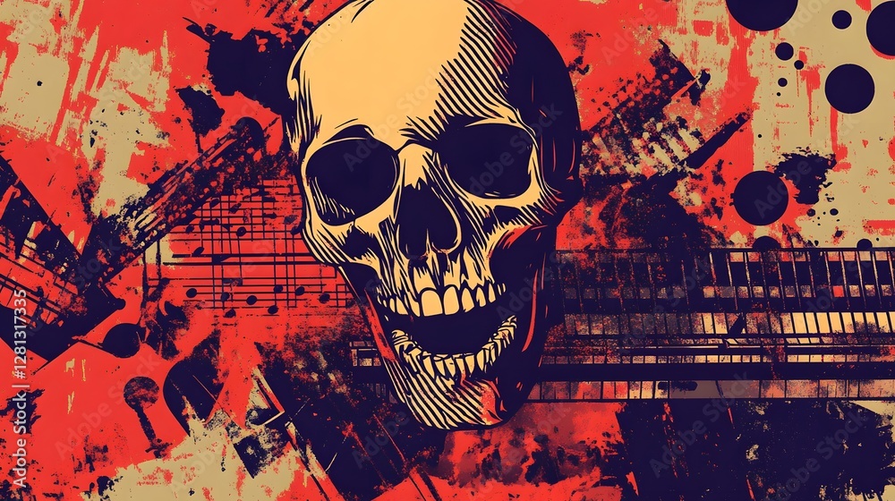 Poster grungy skull with ominous dark atmosphere and sinister vibes