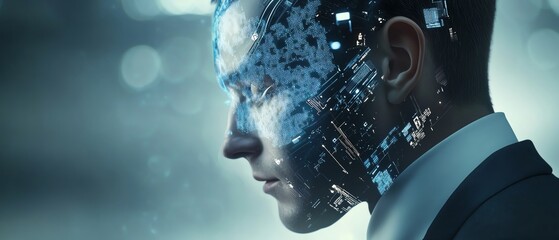 Businessman AI technology cyber security tools use machine learning algorithms to identify patterns of suspicious activity.