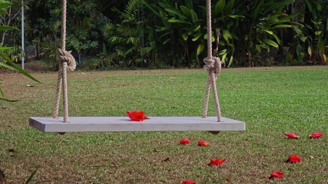white swing in garden
