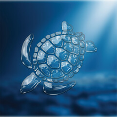 Glass Effect Caretta Caretta Loggerhead Sea Turtle - Transparent Sea Turtle Vector Illustration