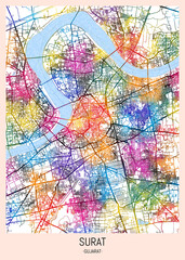 Surat Gujarat City Map, district banner, business modern landmark, neighborhood paint travel, hometown downtown design, destination landmark