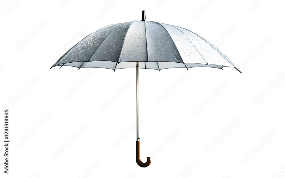 Poster A raindrop-covered umbrella in an open position, isolated on a empty plain background