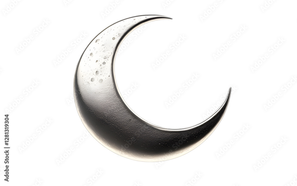 Poster A shining crescent moon with a smooth silver glow, isolated on a empty plain background
