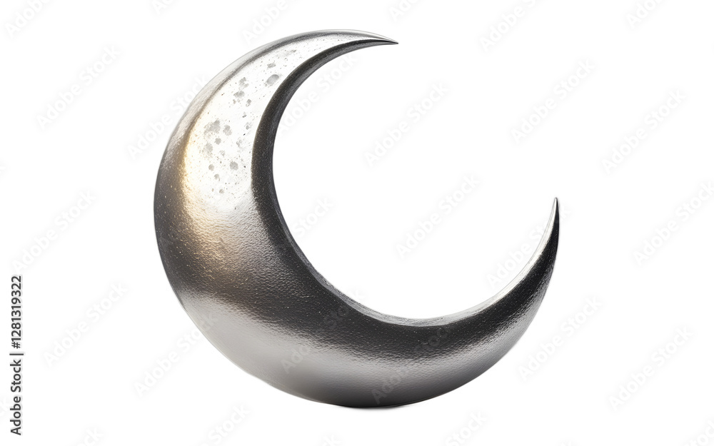 Poster A shining crescent moon with a smooth silver glow, isolated on a empty plain background