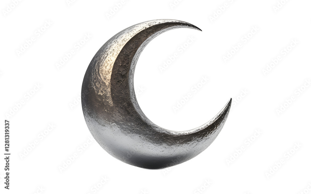 Poster A shining crescent moon with a smooth silver glow, isolated on a empty plain background