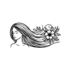 Natural beauty woman long hair vintage logo for salon or cosmetic product with line art style. Line art floral women logo design. creative vintage editable vector illustration.	 beautiful girl icon