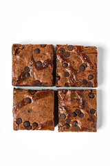 Chocolate brownie dessert on white background