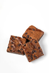 Chocolate brownie dessert on white background