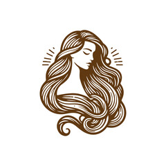 Natural beauty woman long hair vintage logo for salon or cosmetic product with line art style. Line art floral women logo design. creative vintage editable vector illustration.	 beautiful girl icon