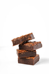 Chocolate brownie dessert on white background