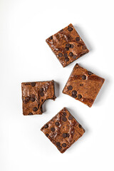 Chocolate brownie dessert on white background