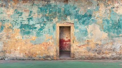 Aged Teal and Beige Wall with Open Doorway Room