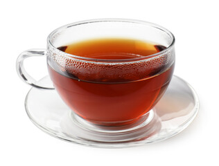 Refreshing black tea in cup isolated on white