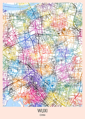 Wuxi China City Map, district banner, business modern landmark, neighborhood paint travel, hometown downtown design, destination landmark