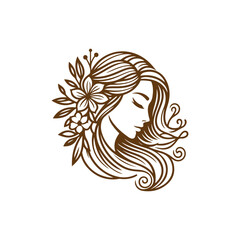 Natural beauty woman long hair vintage logo for salon or cosmetic product with line art style. Line art floral women logo design. creative vintage editable vector illustration.	 beautiful girl icon