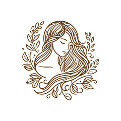 Natural beauty woman long hair vintage logo for salon or cosmetic product with line art style. Line art floral women logo design. creative vintage editable vector illustration.	 beautiful girl icon