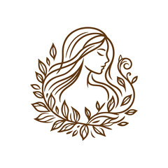 Natural beauty woman long hair vintage logo for salon or cosmetic product with line art style. Line art floral women logo design. creative vintage editable vector illustration.	 beautiful girl icon