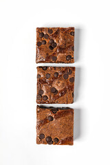 Chocolate brownie dessert on white background