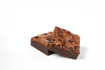 Chocolate brownie dessert on white background