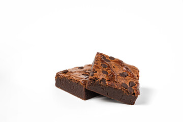 Chocolate brownie dessert on white background