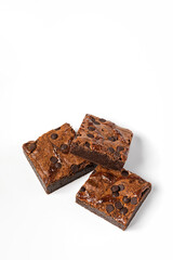Chocolate brownie dessert on white background
