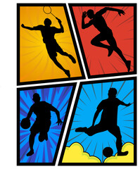 Silhouettes of athletes in various sports