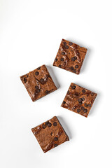 Chocolate brownie dessert on white background